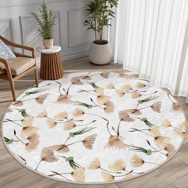 

Simple Round Carpet Living Room Dandelion Printed Rug Wardrobe Bedroom Bedside Non Slip Floor Mat Home Decoration 60cmx60cm