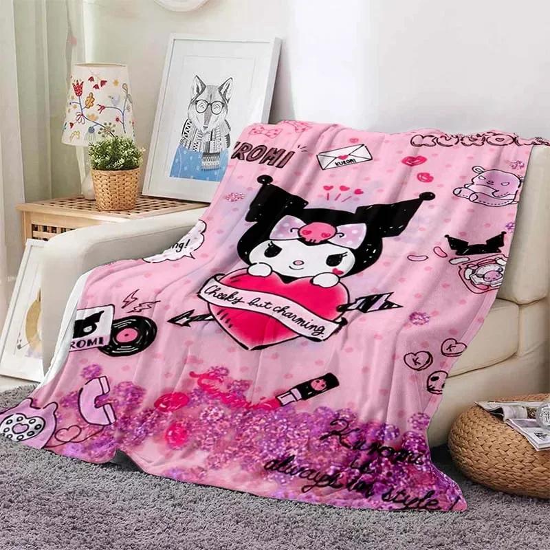 Hellor Kitty Kuromi Printed Blanket Kids Adult Blanket Soft and Warm Bedding for Bed Sofa Outdoor Travel Cover Blanket