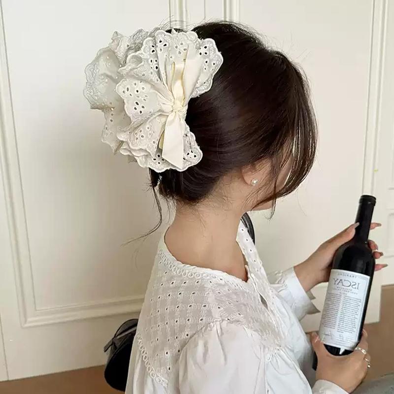 French Temperament Lace Bow Bow Hairpin Shark Clip Women'S Hair Accessory