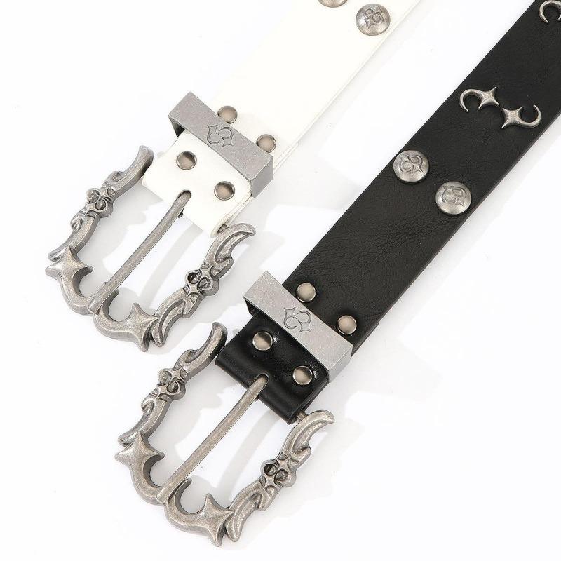 Hip-hop Rivet Belt Women Punk Style Pu Leather White Black Retro Belt Strap Waistband Fashion Y2K Jeans Belt Accessories
