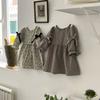 Autumn Fashion New Kid Costume Girl Children Plaid Bow Princess Dress Baby Ruffle Cotton Casual Party Full Sleeves Dresses