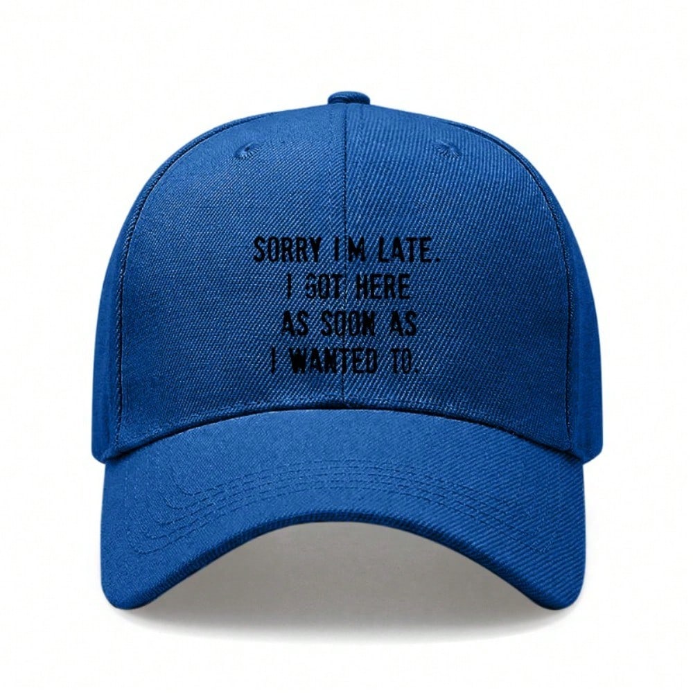 [Funny Text Baseball Cap] Sorry I'm Late Print Polyester Adjustable Casual Outdoor Sports Baseball Hat For Men Women Unisex