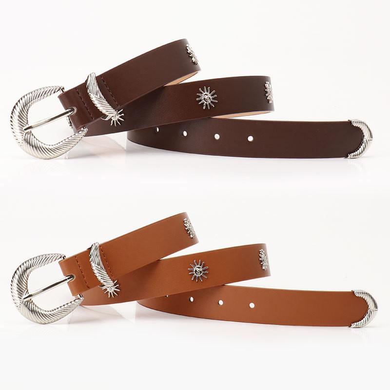 Sunflower Studded Leather Belt With Metal Clasp For Teen Girl Pants Accessory