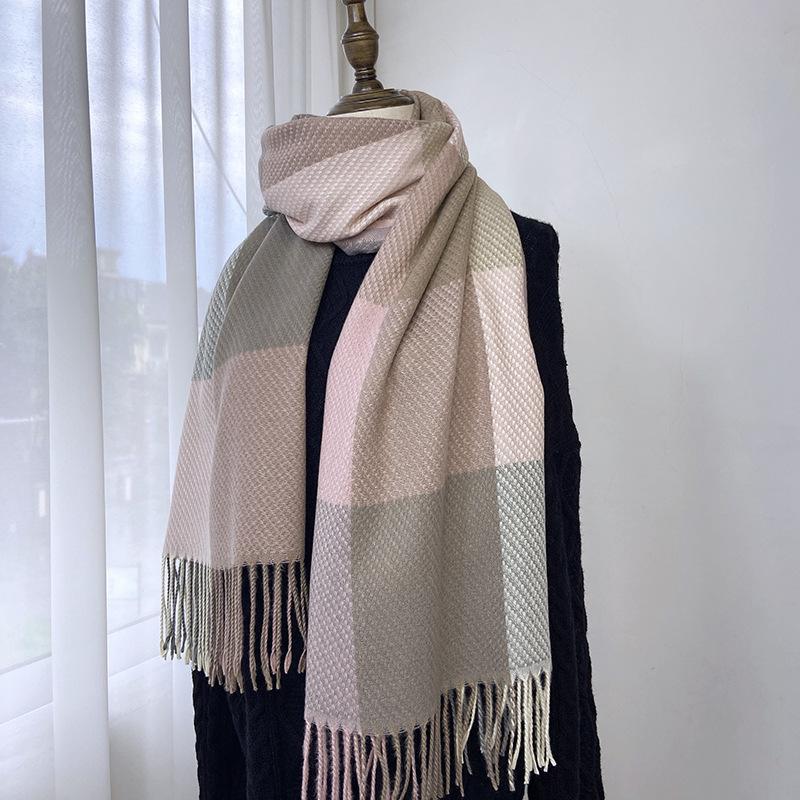 

Клетчатый шарф, осенне-зимняя женская шаль с кисточками из искусственного кашемира светло-розовый