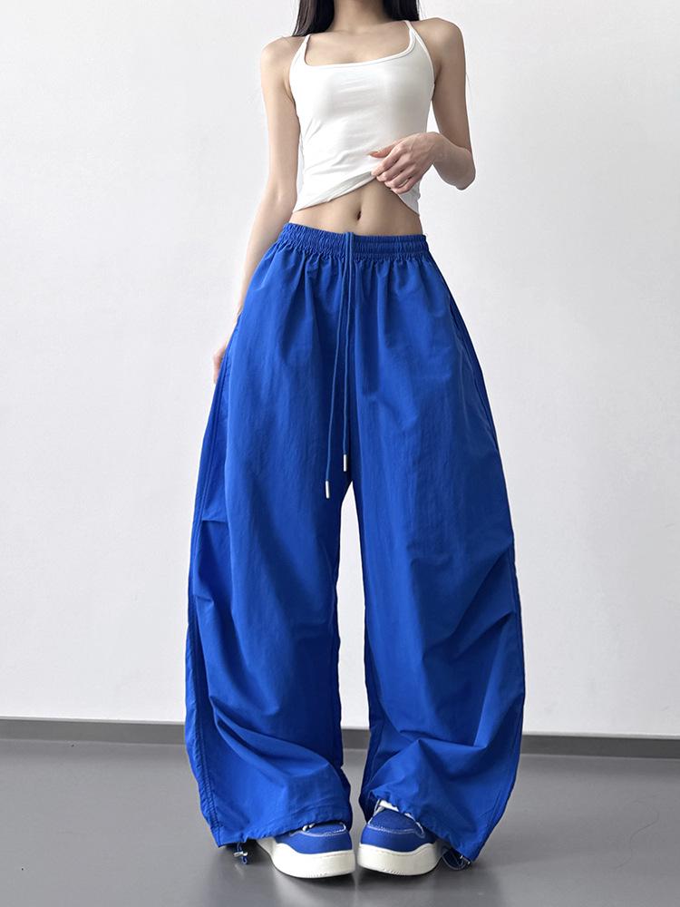 2026 Spring/Summer Women's Blue High-Waisted Wide-Leg Cargo Pants