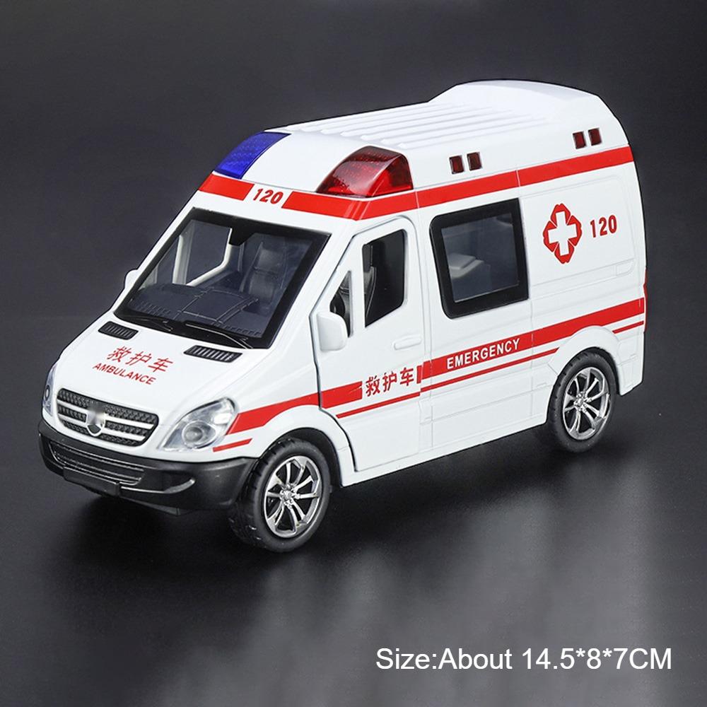 1:32 Sprinter Ambulance Alloy Diecast Models Toys Car Sound Light Pull Back 5 Doors Opened Miniature Vehices Kids Birthday Gifts