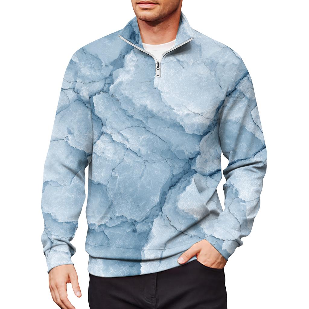 Men's Loose Casual 1/4 Zip Sweatshirt Fashion Printed Long Sleeve Top With Pockets