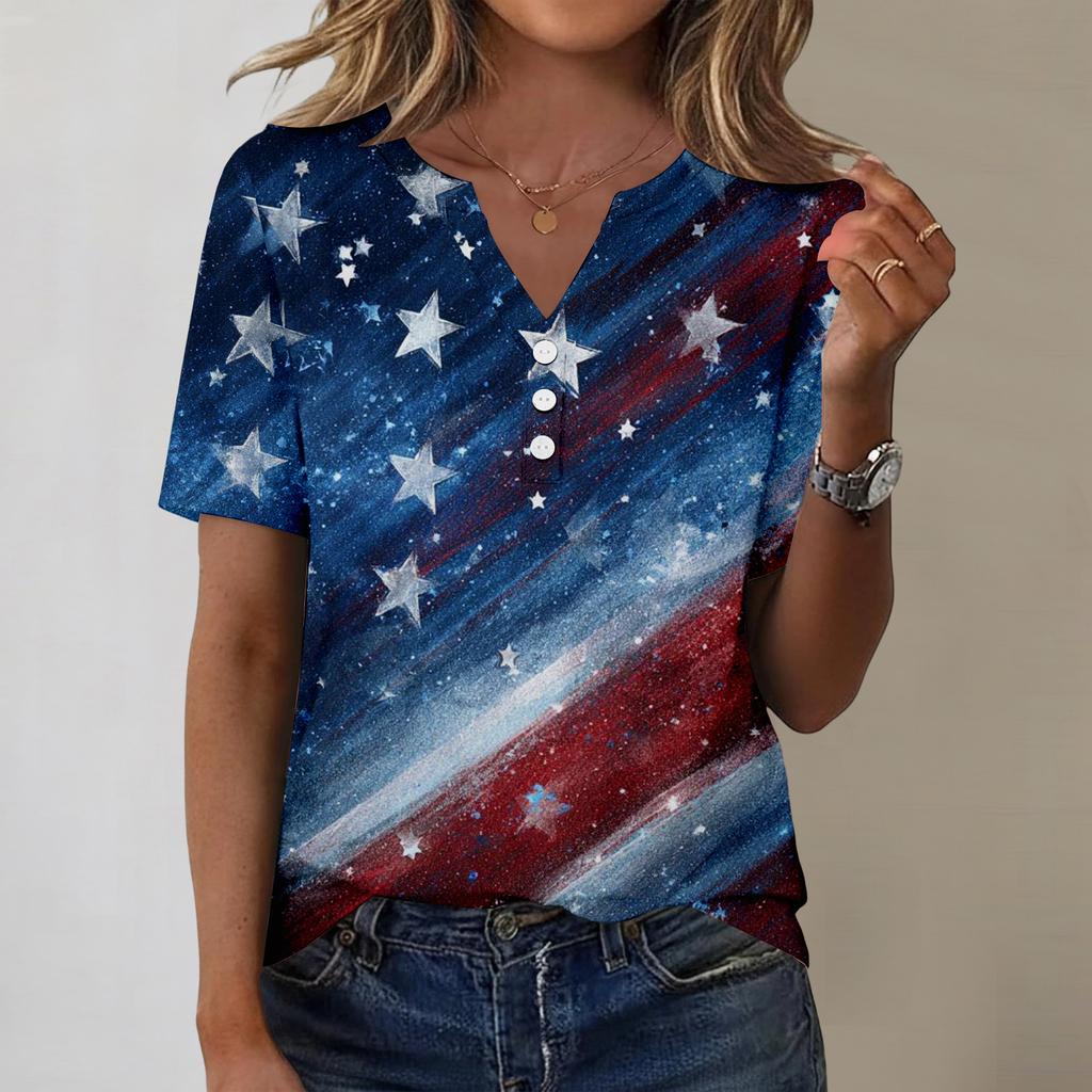 Women's Fashionable Casual Independence Day Print Blouse