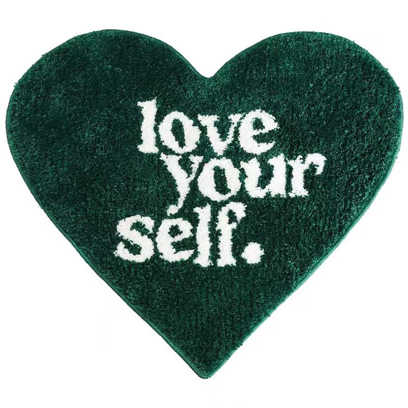 

Green Tufting Heart Bedroom Rug Fluffy Letters Carpet Living Area Foot Pad Kids Room Doormat Aesthetic Home Warm Decor Rugs 70x70CM зелёный