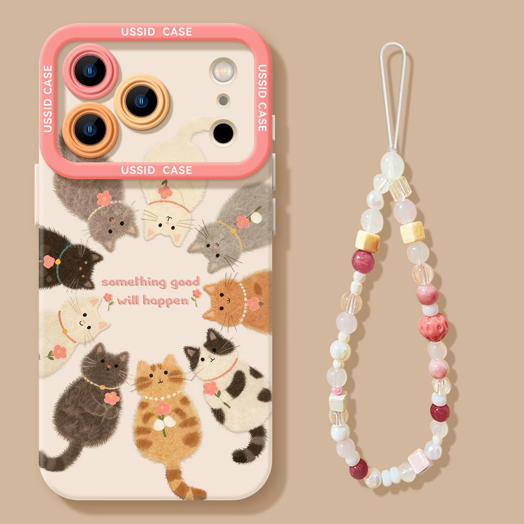 Kitten is suitable for iPhone17 mobile phone case Apple 14 cute pet 16promax soft 15 lanyard literary case 13