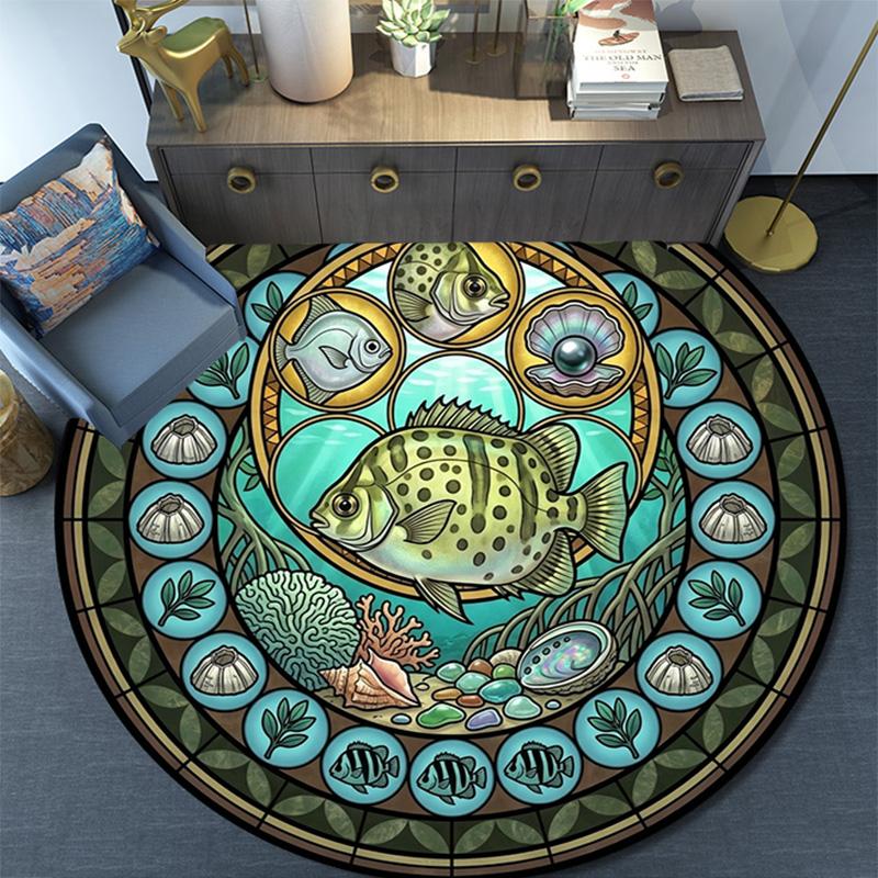 Marine Life Glass Round Area Rug Under Office Chairs Bedroom Living Room Home Decor