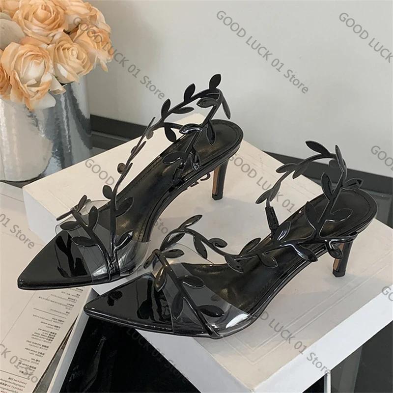 Street Style Fashion PVC Transparent Pointed Toe Women Sandals Street Prom Thin Heels Shoes Summer Zapatos De Mujer