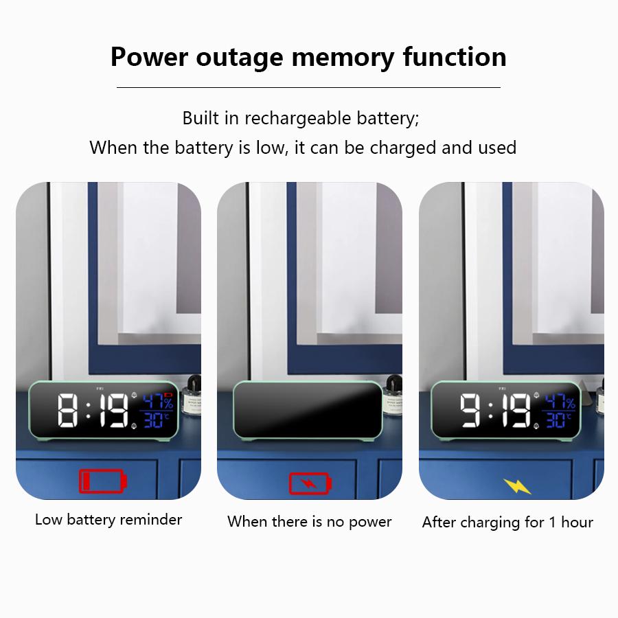 Music LED Digital Alarm Clock Voice Control Temperature Humidity Display Desktop Clocks Home Table Decoration Built-in 1200mAh