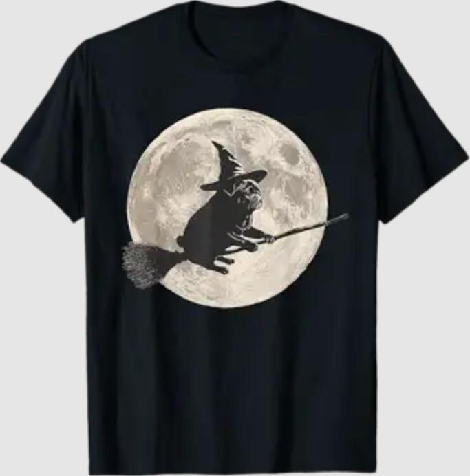 Funny Halloween Witch Pug Moon Trick or Treat Spooky Vibes T-Shirt S разноцветный