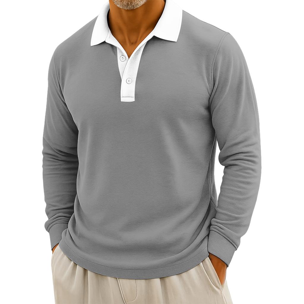 Men's Casual Color-Blocked Button-Up Long-Sleeve Tops