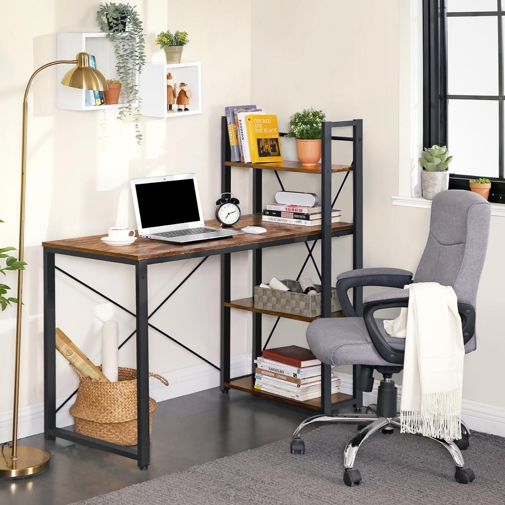 VASAGLE Scrivania per Computer, Scrivania da 120 cm con Mensole portaoggetti a Sinistra o Destra, Stabile, Montaggio Facile, per Ufficio Domestico, Stile Industriale