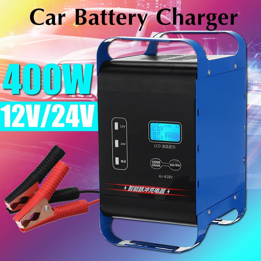 400W 12V/24V Car Battery Charger Intelligent Automatic Pulse Repair Lead acid Battery LCD Display Smart Automobile Motorcycle Charger