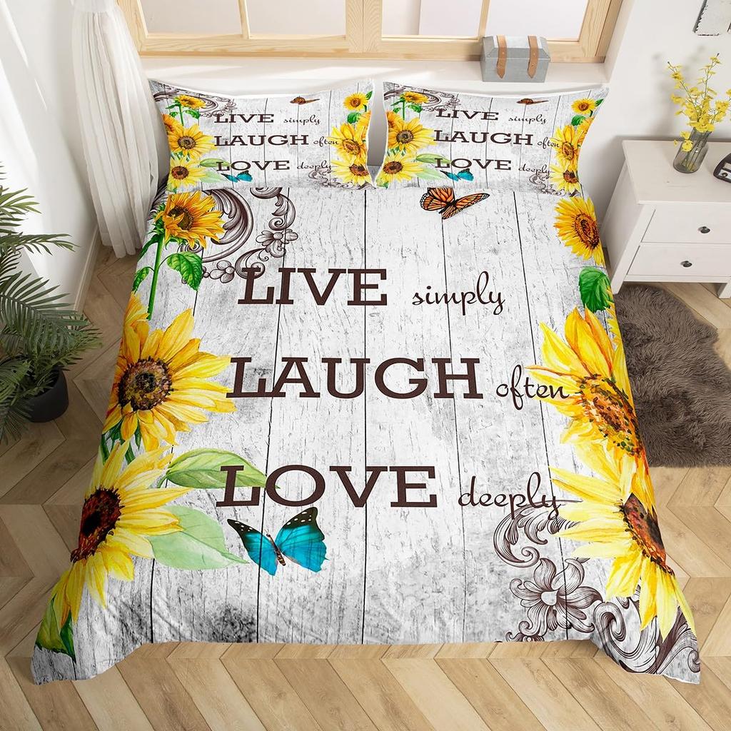 Bettbezug mit Cartoon-Gnom und Sonnenblume, King- und Queen-Size-Bettwäscheset mit schönen Zwergblumen, Bettbezug mit gelbem Blumenmuster und 2 Kissenbezügen