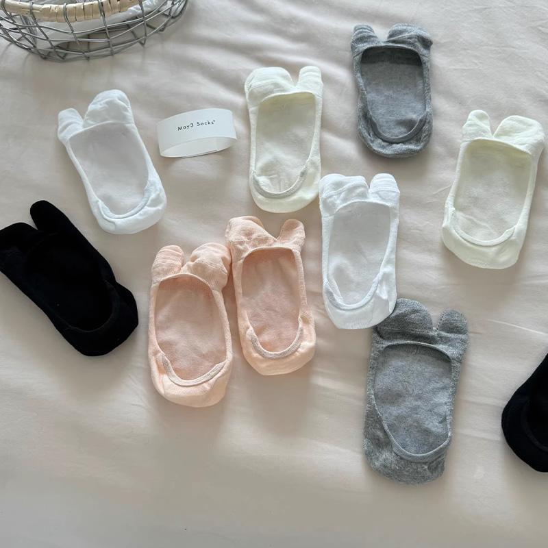 5pairs Fashion Invisible Non-slip Low Cut Boat Sock Solid Comfortable Breathable Two Finger Socks Summer Thin Cotton Tabi Socks