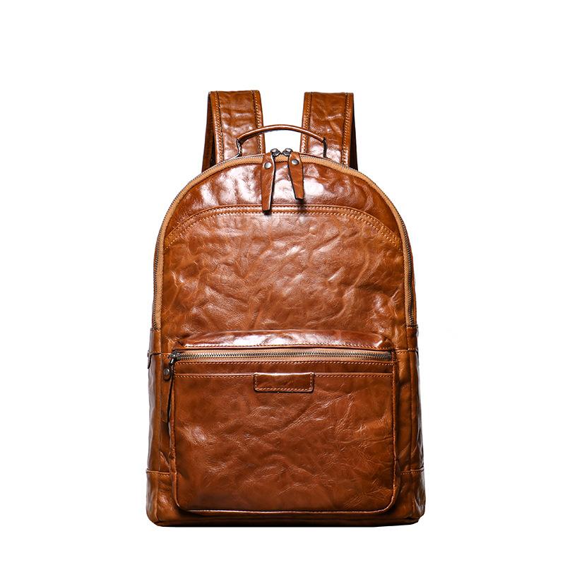 Best-Selling Men'S Leather Backpack Vegetable Tanned Leather 15 Inch Computer Backpack Cowhide Hand Grab Travel Backpack