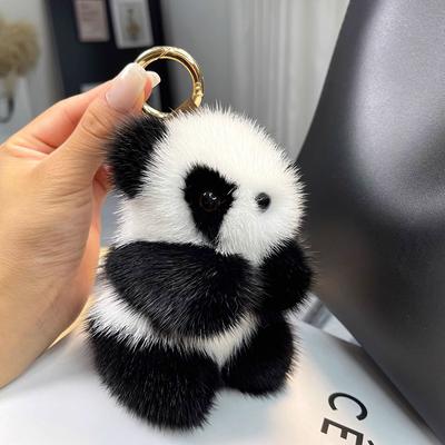 Small Panda Plush Doll Women Bag Ornaments Cute Imitation Mink Fur Panda Car Keychain Cute Bear Car Key Chain  Gift