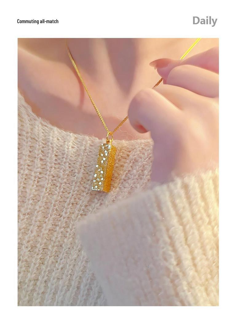 CNC Burst Flash Shaved Ice Square Pendant Clavicle Chain Women's Fashion Necklace