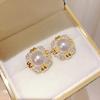 2026 Korean Style Diamond Studded Pearl Earrings with Exquisite Dress and Accessories for Daily Elegant and Luxurious Zircon