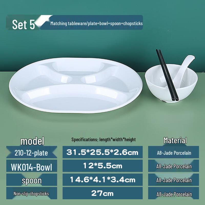Shengjia A8 White Melamine Divided Canteen Tableware Set