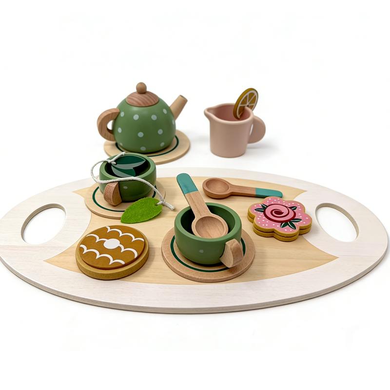 Wooden Tea Set for Little Girls Play Food Pretend Play Kitchen Accessories for 3-5 Years Old Girls and Boys Tea Time Party Toys