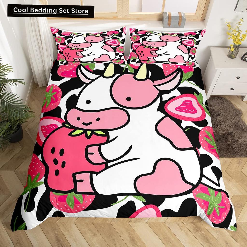 Milk Cow Duvet Cover King Queen Size Cute Cartoon Cows Bedding Set for Kids Farmhouse Rustic Animal 2/3pcs Polyester Quilt Cover