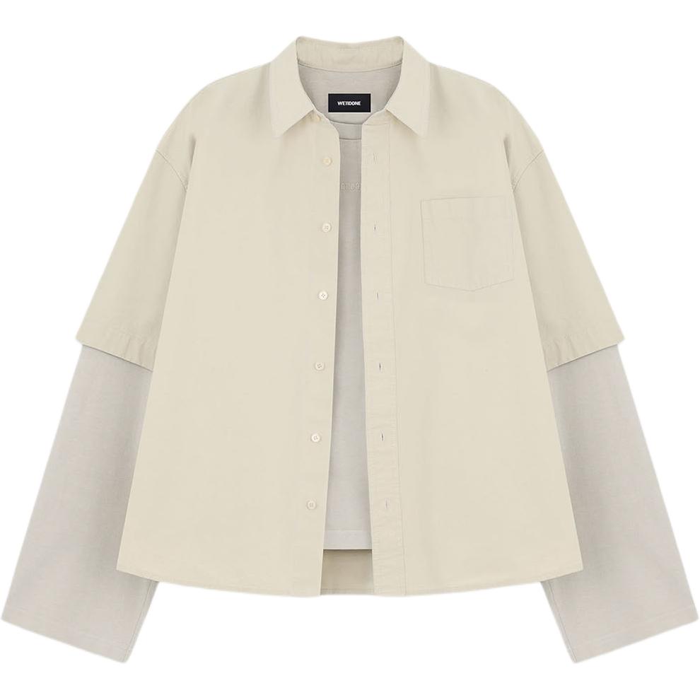 WE11DONE Layered Patch Logo Long Sleeve Shirt Men shirts Beige WD-SH2-25-180-U-BG
