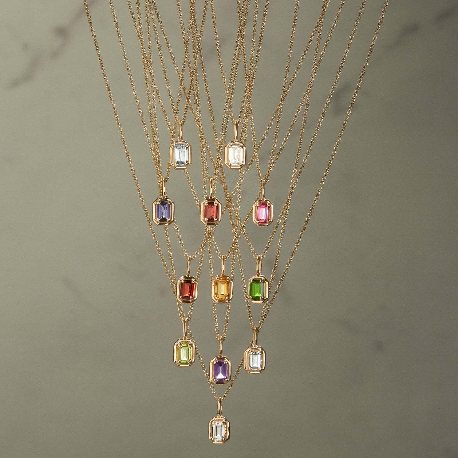 Personalized Titanium Steel Color 12 Birthstone Necklace Female Twelve Birthstone Square Color Zircon Pendant