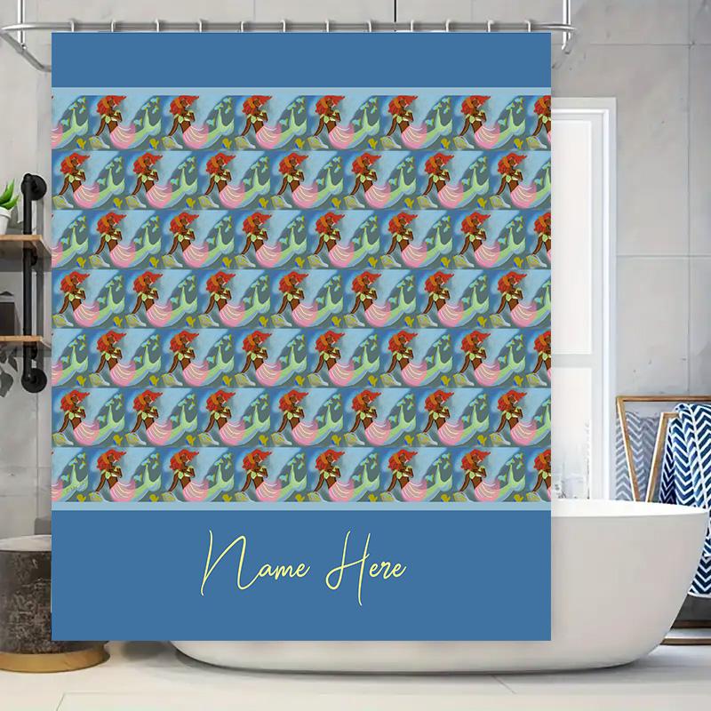 

Mermaid Tail Shower Curtain With Name For Bathroom Decor, 3D Printed Waterproof Fabric Red Color (One Size) W60H190(CM)-1 Pcs