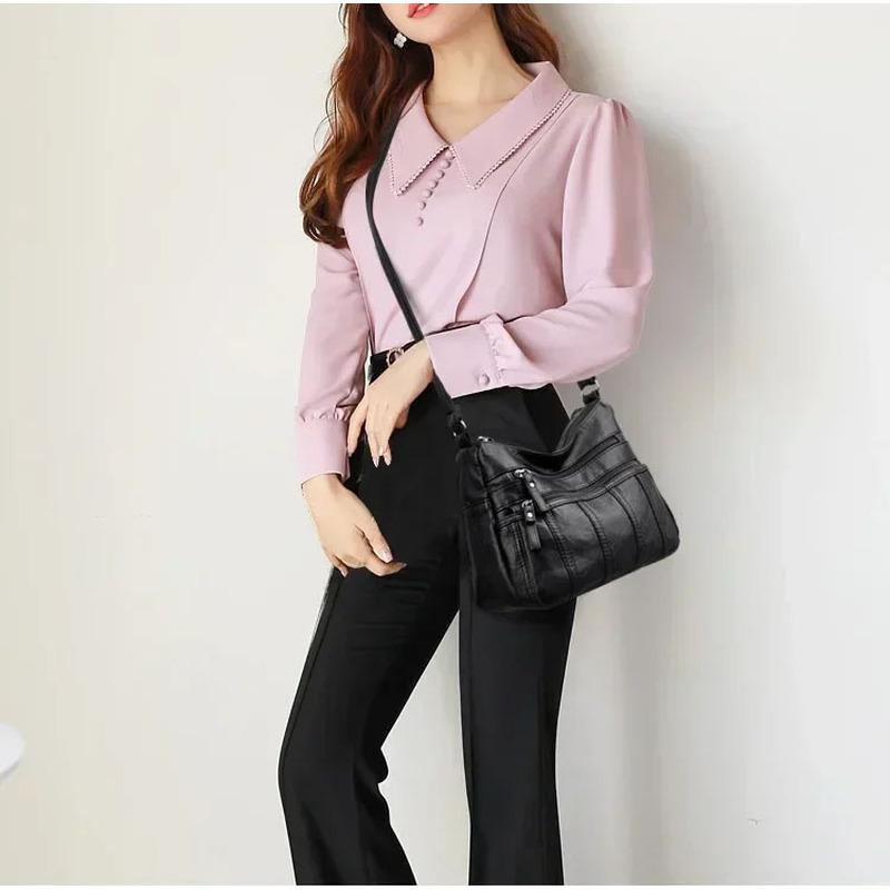 Fashi Soft Leather Crossbody Bags for Women 2026 Casual Female Multi Pocket Messenger Bags Retro Handbags Ladies Shoulder Bags