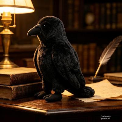28Cm Kawaii Black Crow Plush Toy Realistic Crow Stuffed Animal Creative Bird Soft Doll For Child And Adults Gothic Room Decor
