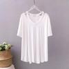 T-shirt Women Casual Large Size Loose V Neck Solid Color Pullover Short-sleeved Tops
