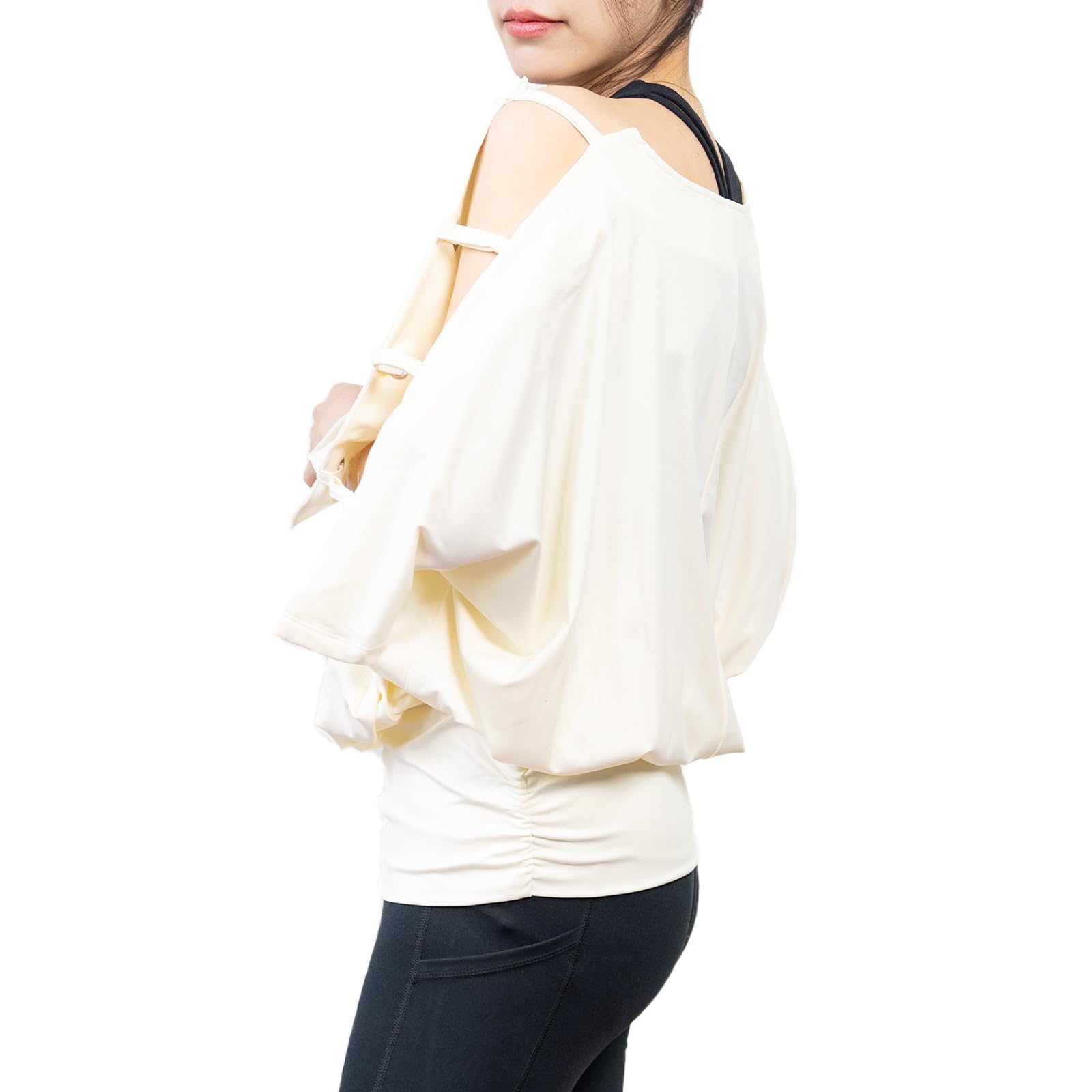 

Dolman Sleeve Yoga Longer Loose Short UV Cute [iito.seasons] Women s Wear, Length, Fit, Figure-Flattering, Sleeve, Sports, Fitness, Sweat-Wicking, слоновая кость