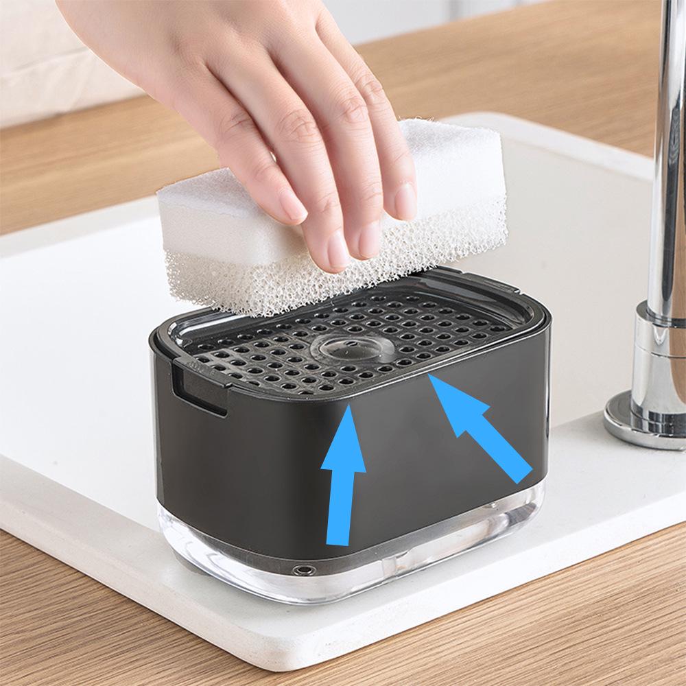 Manual Press Soap Dispenser with Sponge Holder for Kitchen
