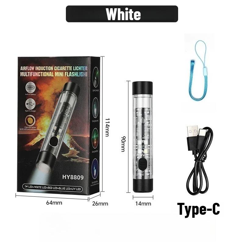 Blow-inductive Flashlight,strong Light,small Steel Cannon,COB Side Light,purple Light Banknote Portable Mini Lighting Flashlight