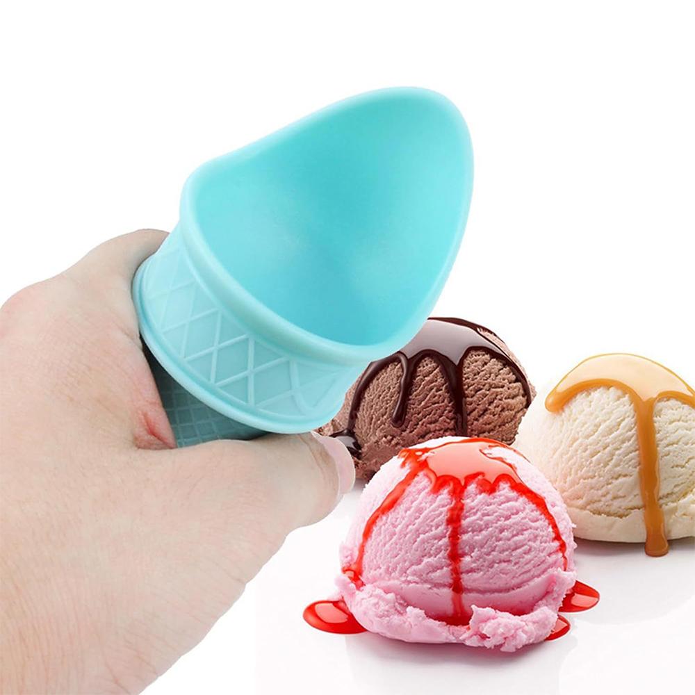 4Pcs Reusable Ice Cream Cone Scoop Holder (2× Pink + 2× Blue) For Birthday Party