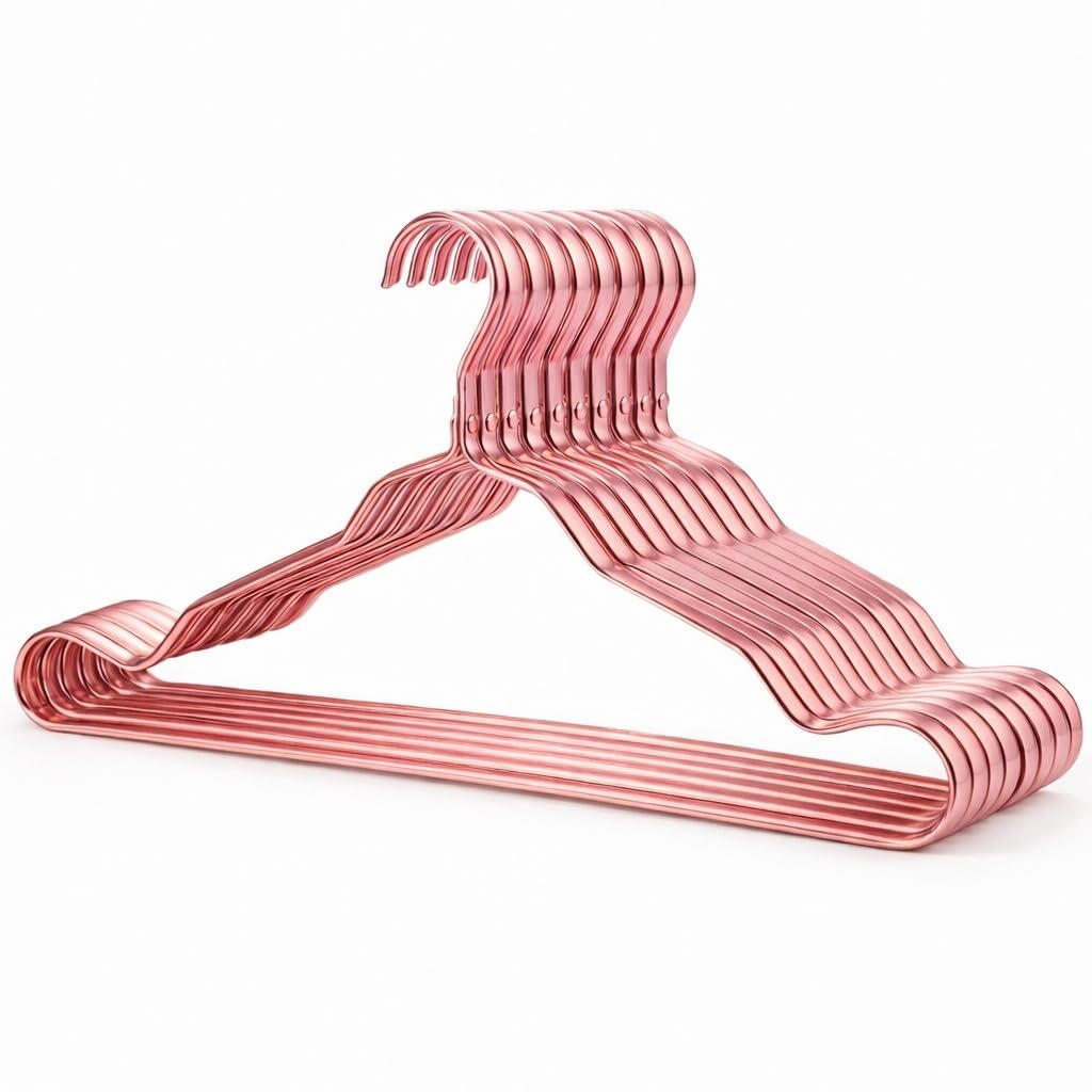 

SUNNY DROPPER Aluminum Set of Clothes Hangers for Closet Storage Hangers, 10, Non-Slip, Lightweight, Stylish, High-Quality (Pink Gold)