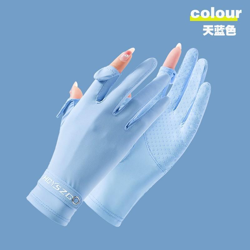 Summer ice silk sunscreen gloves women's non-slip high elastic breathable touch screen outdoor driving cycling UV protection gloves