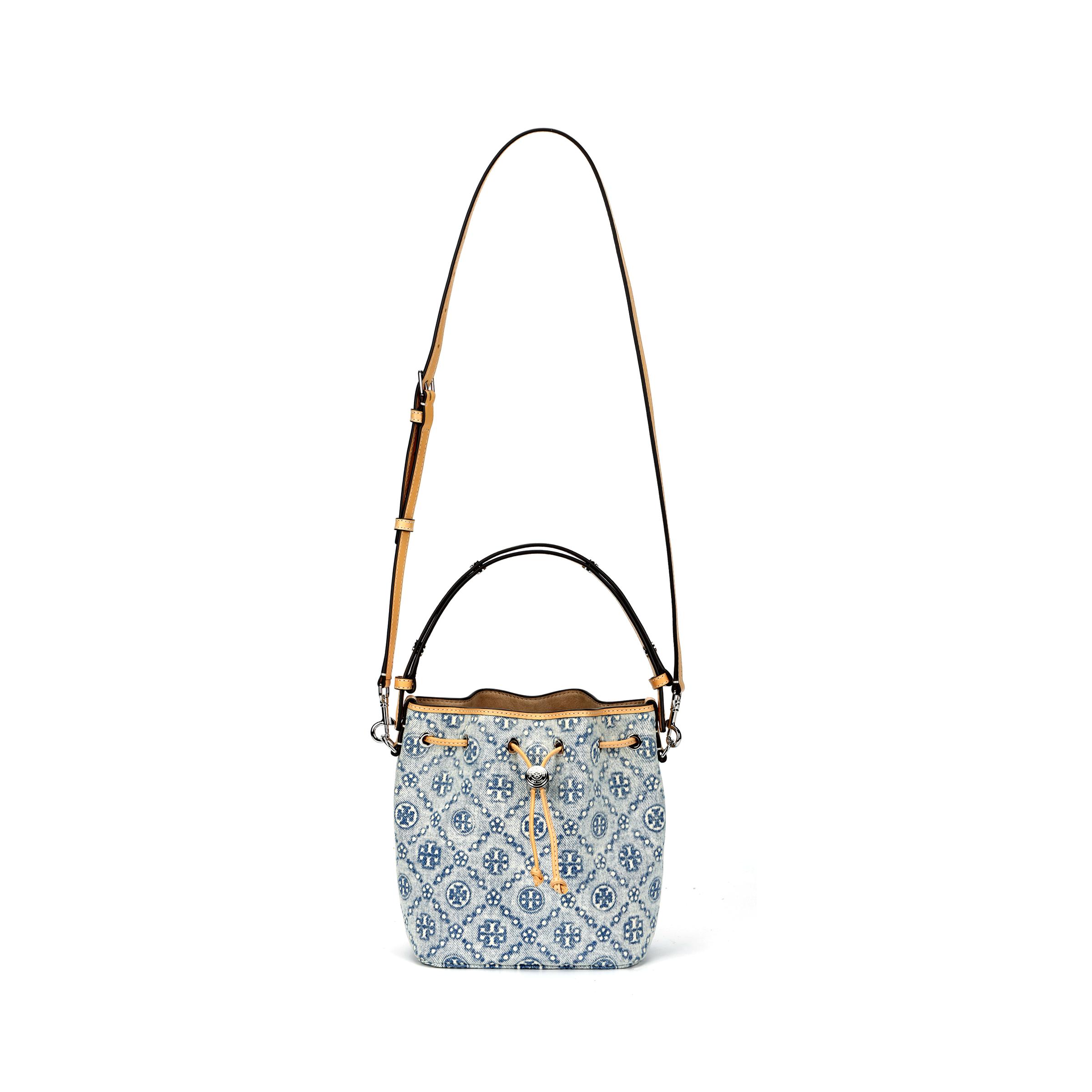 

Сумка-відро Tory Burch з тканини з принтом логотипу T Monogram Жіночі сумки Блакитно-рожевий 167762-400 Basic Set (Bag+Dust Bag)