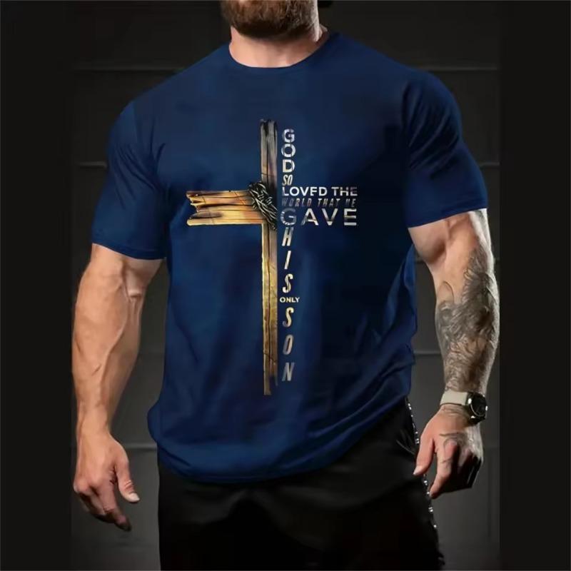 

3D Print Jesus Cross Print Men T-Shirt Summer Casual Short Sleeve Tee Micro Elastic Quick Dry Streetwear Oversized T-Shirt Men Sportswear XS
