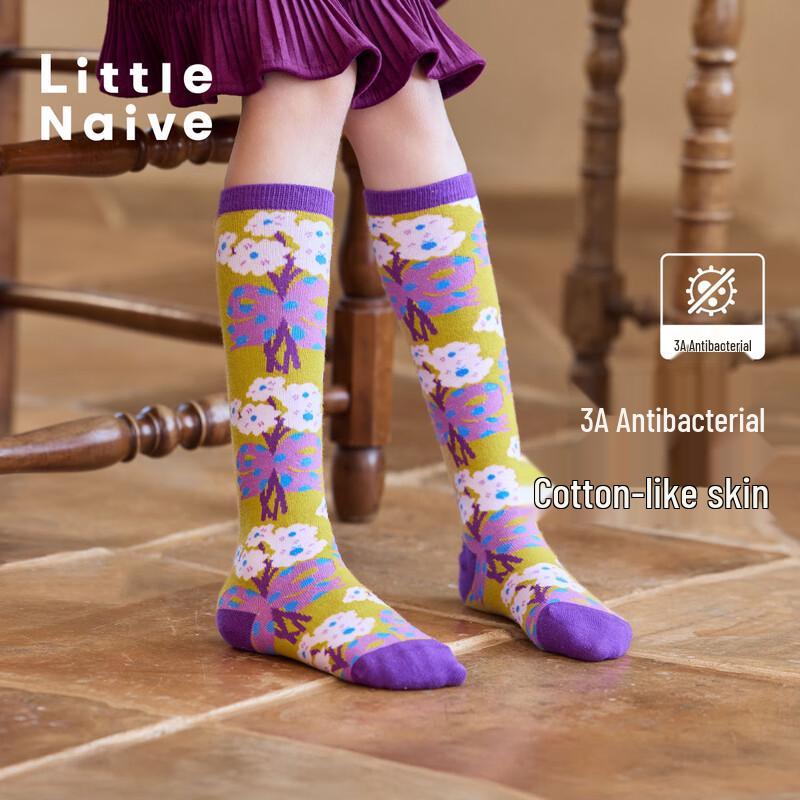 Little Naive Flower and Girl Kids Autumn/Winter Anti-Bacterial Mid-Calf Socks 10+ Years (17-18cm)