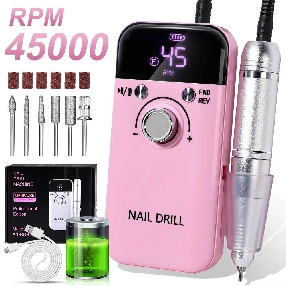 New Professional Electric Nail Drill Machine Portable Rechargeable Nail Sander File 45000RPM Low Noise Manicure Salon Tool