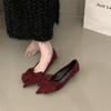 French Pointed Single Shoes Women's Shoes Spring and Autumn 2025 New Red Wedding Shoes Bow Light Mouth Thin Heel Suede Ladyshoes
