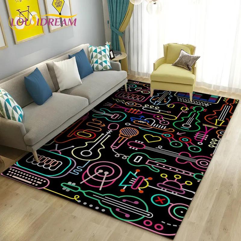 Alfombra grande con notas musicales hermosas en 3D, alfombra para sala de estar, dormitorio, sofá, decoración de cocina, alfombra antideslizante para juegos de niños