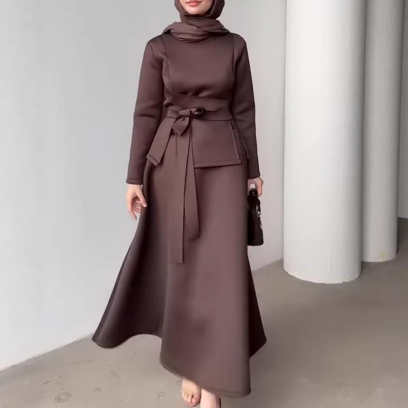 Cross-border Europe, America, Amazon autumn new women's clothing commuting fashion temperament lace-up base comfortable dress
