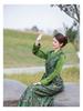 Deep Blue Patchwork Chinese-Style Slim Fit Dress for Women, Spring/Summer 2026, Tibetan Green Design.